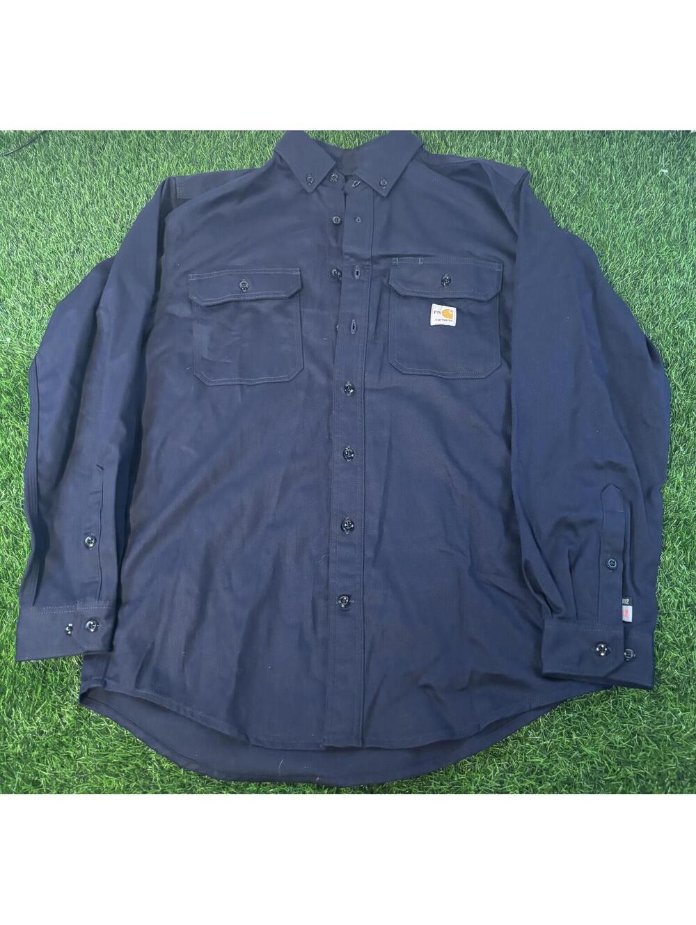 Carhartt FR Navy Flame-Resistant Button-Up Work Shirt Men's Size M Loose Fit